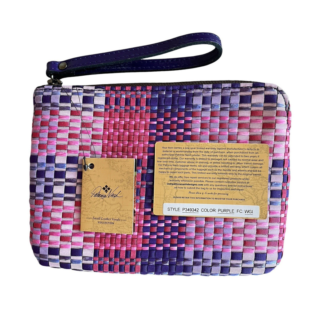 PATRICIA NASH Cassini Women's NWT Purple Pink Ribbons & Raffia Clutch Wristlet